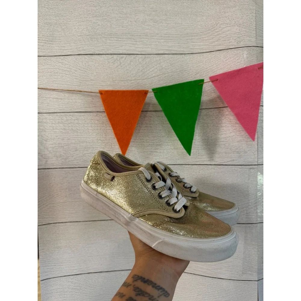 Vans Authentic Metallic Gold Glitter Low Top Sneakers Womens 6.5